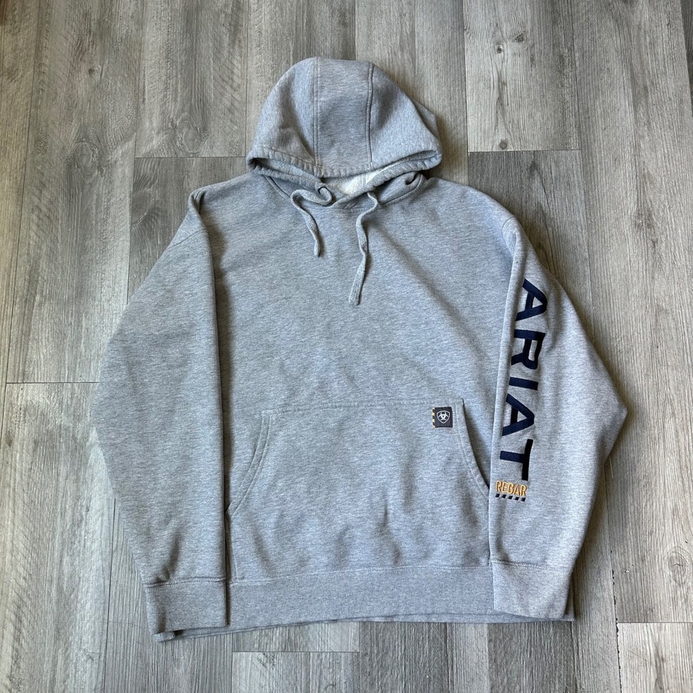 Ariat Rebar Gray Hoodie Pullover Men's XL embroided sleeve